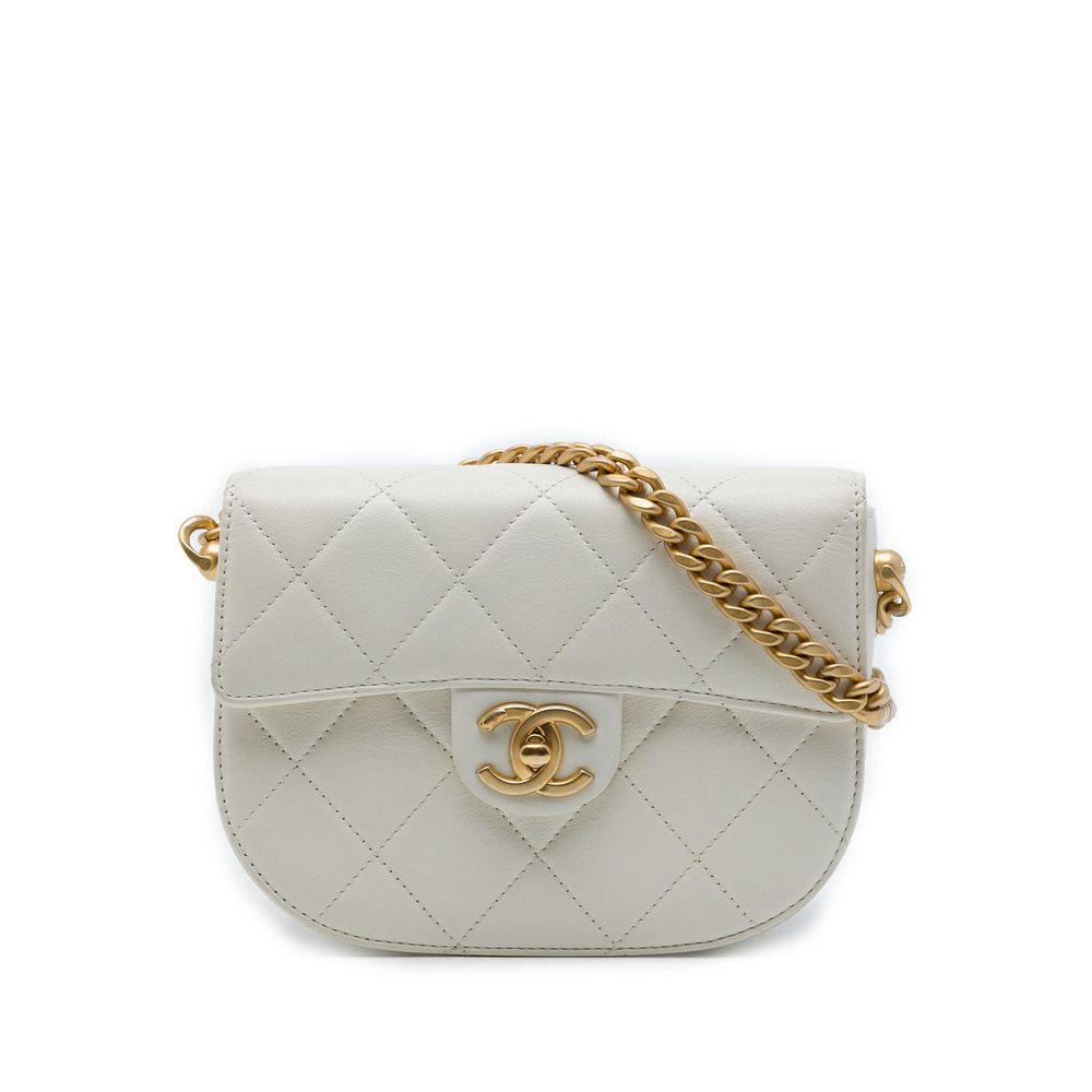 Pre-Loved Chanel CC Quilted Calfskin Round Moon Messenger Flap
